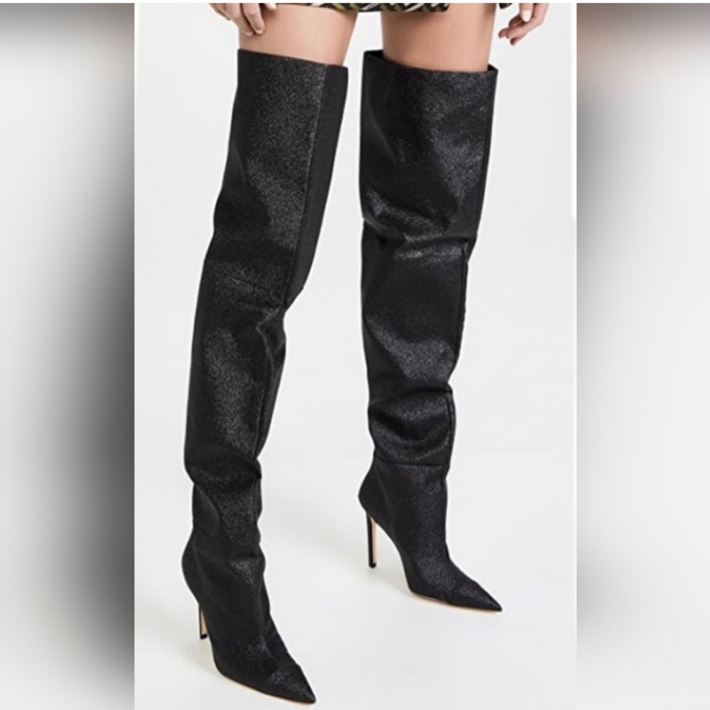 COPY - COPY - NEW Good American The Weekend Black Glitter Thigh High Boots!